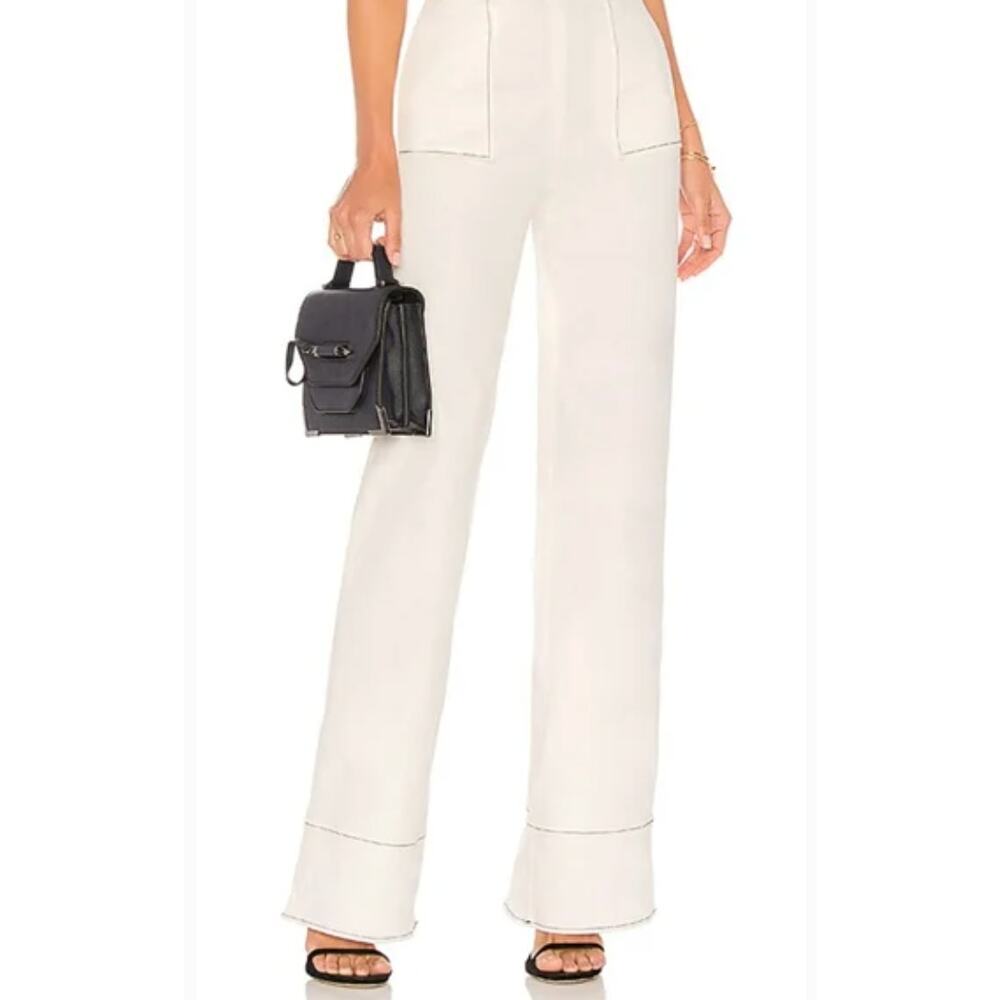 Lovers + Friends Womens M White Blue Contrast High Rise Wide Leg Sedge Pant